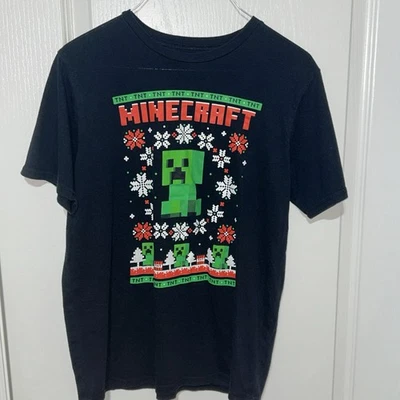 Minecraft Christmas Mojang T-Shirt Boys Black/green Creeper print pre-owned - Image 1 of 4