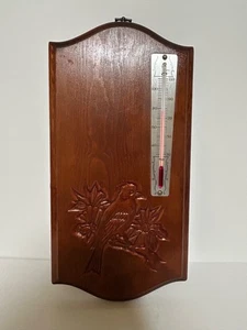 Placa colgante de madera vintage termómetro tallado pájaro (cardenal) y flores! - Imagen 1 de 11