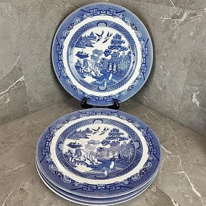 4 Vintage Johnson Bros Blue Willow 10" Essteller England EUC - Bild 1 von 11