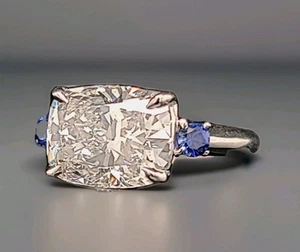 Vintage Platinum Engagement Ring 4.37ct. Lab Grown Diamond Cushion Shape F-VS2 - Picture 1 of 15