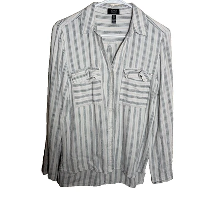 Blusa Jones New York feminina listrada média com botões manga longa blusa - Imagem 1 de 4