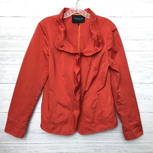 Lafayette 148 Women's Red Ruffle Neck Zipper Regine Jacket Long Sleeves size 10 - Picture 1 of 9