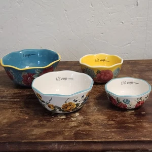 Pioneer Woman - Set of 4 Nesting Measuring Bowls - 1/4 c, 1/3 c, 1/2 c, 1 c Size - Picture 1 of 7