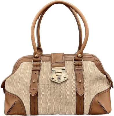 Bolsa satchel Etienne Aigner designer zíper duplo juta - Imagem 1 de 4