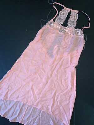 Victoria's Secret XS SLIP NIGHT GOWN apricot peach ORANGE Floral Lace Racerback - Image 1 of 3