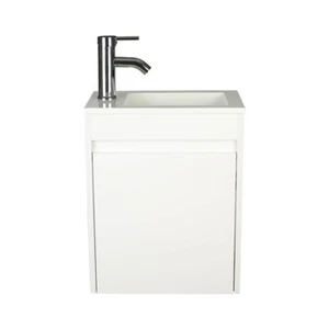 16" Bathroom Paint Vanity Set White Wall Mount Small Ceramic Sink Faucet Drain - Picture 1 of 8