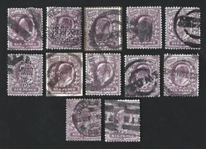 GB KEdVII 1902 6d slate purple used x 12, some on paper. SG 246 £264 - Picture 1 of 1