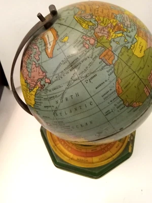 VTG 1930's J CHEIN Zodiac Seasons Month Base World Globe Tin Metal Litho AS IS - Image 1 of 4