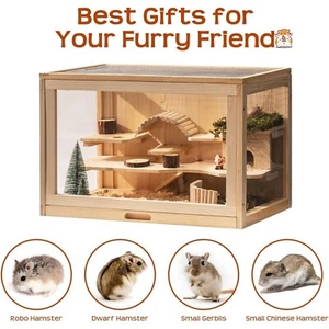Mewoofun Large Wooden Hamster Cage for Guinea Hamsters with Hideout Shelf Ladder - Picture 1 of 8
