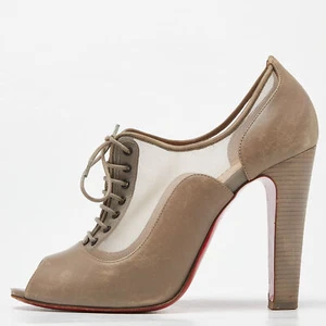 Christian Louboutin Beige Mesh and Leather Flannel Lady Peep Toe Lace Up Oxford - Picture 1 of 9