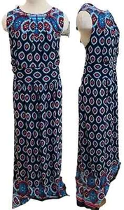 NWOT Sabrina Blue & PRINT MAXI DRESS PLUS SZ 3X - Picture 1 of 10