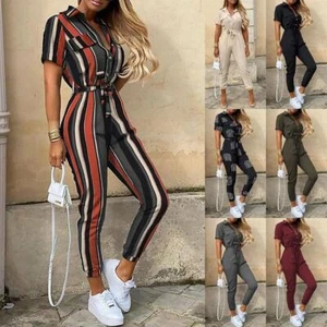 Kurzärmliger Cargo-Jumpsuit Für Damen Gestreift Lässiger Playsuit Mit ≌ - Bild 1 von 18