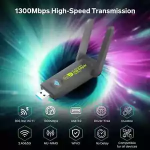 1300Mbps USB WIFI Adapter Wireless Network Dongle Dual Band 5G Bluetooth - Picture 1 of 7