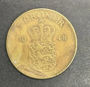 Coin Denmark 2 Kroner 1948 KM838.1 Rare Coin Only 857k Minted Danmark - Picture 1 of 3