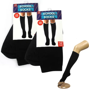 2 Pairs SCHOOL SOCKS Plain Ribbed Knee High Cotton Blend Girls Boys Unisex Kids - Picture 1 of 2