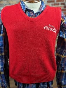 Vintage Men's Coca-Cola Knit Sweater Vest V-Neck Red Medium Coke - Picture 1 of 6