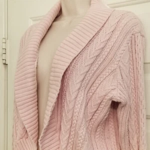 Lauren Ralph Lauren Green Label offene Strickjacke rosa Zopfmuster Pullover Gr. XL - Bild 1 von 12
