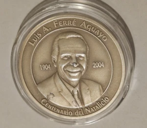 Medalla 1z Silver GOBERNADOR LUIS A FERRE Sociedad Numismatica PUERTO RICO Ponce - Picture 1 of 6