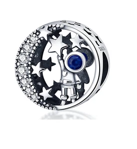 Echt Sterling Silber 925 Stern Weltraum Astronaut Charm Bead - Bild 1 von 1