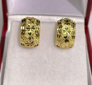 18k  solid yellow gold hoop earring earrings diamond cut huggie 2.90 grams #9669
