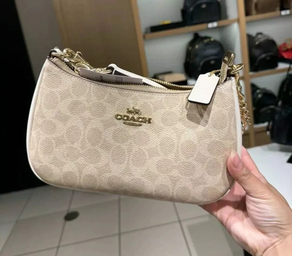 NWT Coach Teri Shoulder Bag In Signature Canvas CV933 Gold/Sand/Chalk - Image 1 of 1