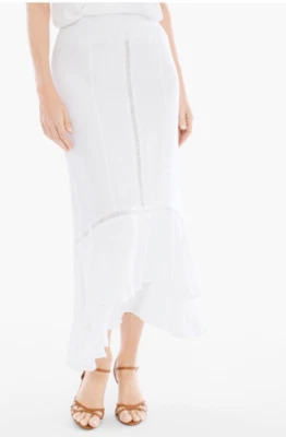 Chico's Ruffled Ramie Linen Maxi Skirt Sz 2  L /12 White Asymmetrical Lagenlook - Image 1 of 4