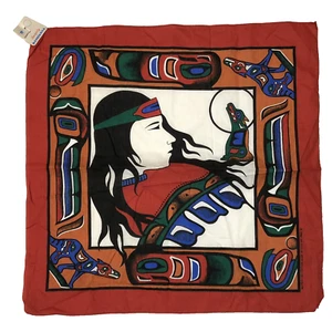 Red Bandana 90s Native American Wolf Coyote Hawk Western USA Vintage Retro PNW - Picture 1 of 12