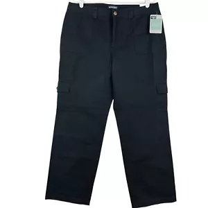 Dockers Womens Black Khaki Cargo Pants Size 14M Straight Leg Mid Rise Cotton NWT - Picture 1 of 16