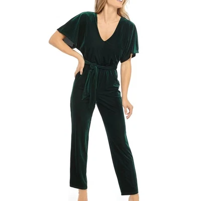 Mono June & Hudson Mediano Verde Esmeralda Terciopelo Dolman Tobillo Cuello en V Vacaciones Foto 1 de 4