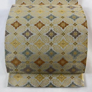 JAPANESE KIMONO BELT FUKURO OBI GRAY ROKUTSU-GARA PURE SILK DD8925 - Picture 1 of 7