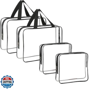 4 Stück große Kosmetiktüten - transparente Kunststoff PVC Tragetaschen mit Reißverschlussgriff - - Bild 1 von 5