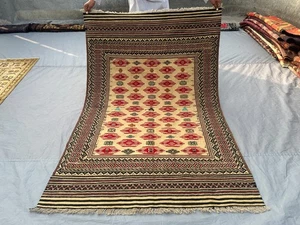 4x6 ft Vintage Afghan Sumak Kilim Rug Handmade Geometric Tribal Area Kitchen Rug - Picture 1 of 11