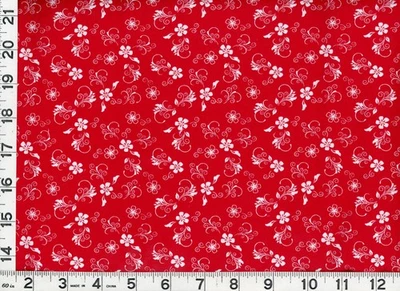 SANTEE White Flowers with Leaves & Curls on Red Quilting & Sewing Fabric by Yard #c15