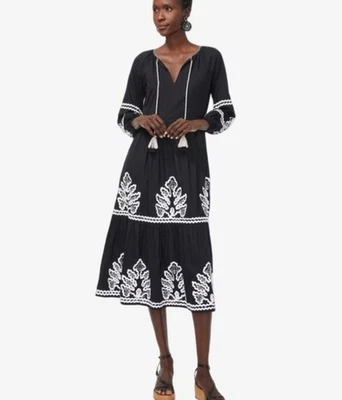 Chico's Rickrack ярусный Midi линия кисточки вышитый длинным рукавом платье W 2 EUC - Изображение 1 из 4