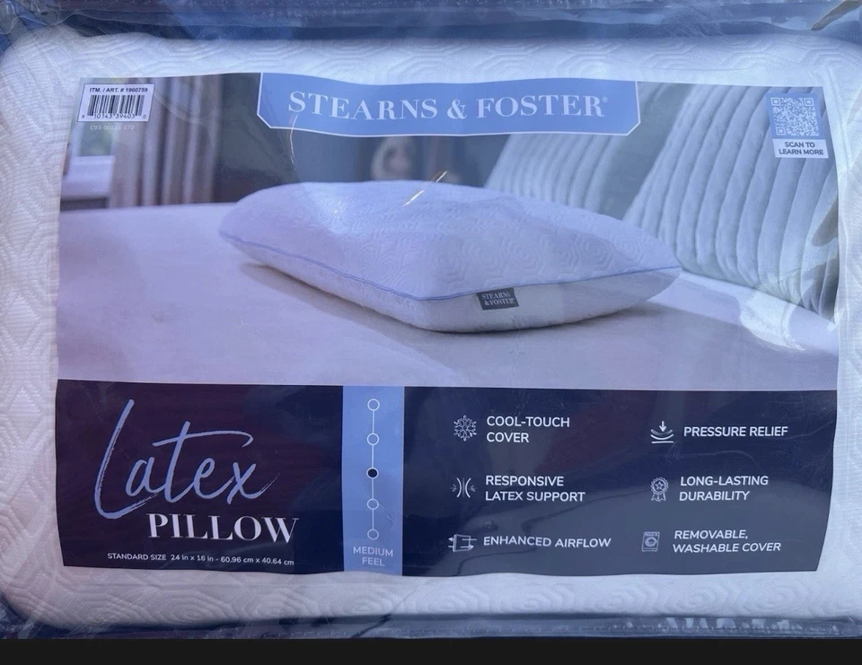 STEARNS & FOSTER LATEX PILLOW STANDARD SIZE 24" x 16" MEDIUM FEEL - Image 1 of 1