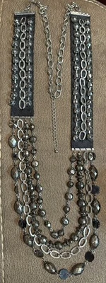 "Collar/Cinturón 24"" 4 Hilos Gunmetal Facetado Cuentas Estrás Tono Plata Cadena" Foto 1 de 4