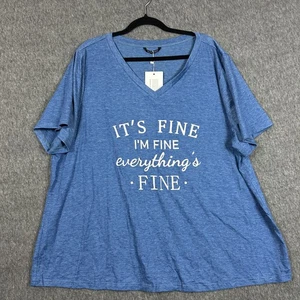 BloomChic Shirt Womens 22-24 3XL Blue V Neck Everything's Fine Graphic Tee - Picture 1 of 9