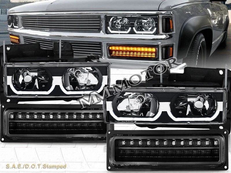 94-98 Chevy C10 ПОЛНОРАЗМЕРНЫЕ ЧЕРНЫЕ ФАРЫ БАМПЕР ФАРЫ ЧЕРНАЯ СВЕТОДИОДНАЯ ПАНЕЛЬ 4 ШТ - Изображение 1 из 4