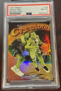 1997 GRANT HILL TOPPS FINEST REFRACTOR #186 PSA 8 PISTONS HOF (959) - Picture 1 of 2