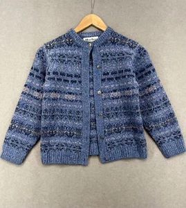 Harley Of Scotland Cardigan Sweater Round Neck Blue Geometric Sz S Winter Snow - Picture 1 of 9