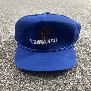 Vintage Headliner Alaska Embroidered Totem Pole Snap Back Trucker Hat Blue Cap - Picture 1 of 7