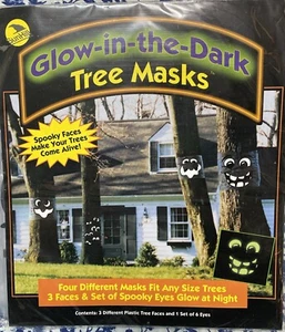 Vintage 1997 Halloween Sonne Hügel Baum Gesicht leuchtet im Dunkeln Masken Garten Deko - Bild 1 von 5