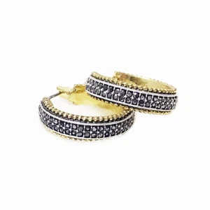 $29 Lucky Brand Two Tone Shiny Pave Stone Small Hoop Earrings JLRY1425 - Picture 1 of 5