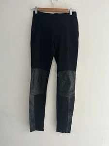 Ladies LIVING DOLL Black Fitted Stretch Pants. Size XS Faux Leather Patches - Picture 1 of 10