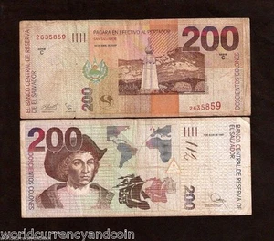 EL SALVADOR 200 COLONES P-152 1997 SHIP COLON LATINO MONEY BILL AMERICA BANKNOTE - Picture 1 of 4