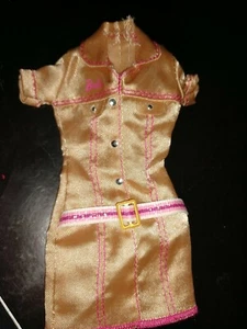 Barbie Doll Gold Dress Pink Trim & Belt Barbie on Dress - Picture 1 of 9
