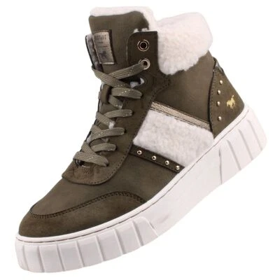 Mustang Damen Stiefelette High Top Sneaker gefüttert Grün 1446607/770