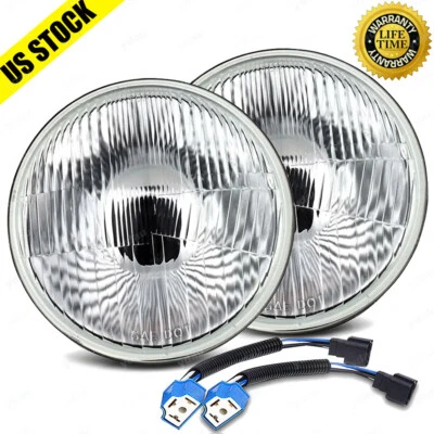 7 Inch LED GLASS Headlight Round, ORIGINAL CLASSIC LOOK conversion Chrome pair - Image 1 of 4