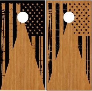 Distressed American Flag Wood Trian LAMINATED Cornhole Wrap Bag Toss Skin Decal  - Picture 1 of 1