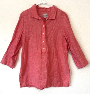 Chico's Linen Blouse Womens Size 8/10  Red Resort Cruise Beach Vacation Wear - Picture 1 of 6
